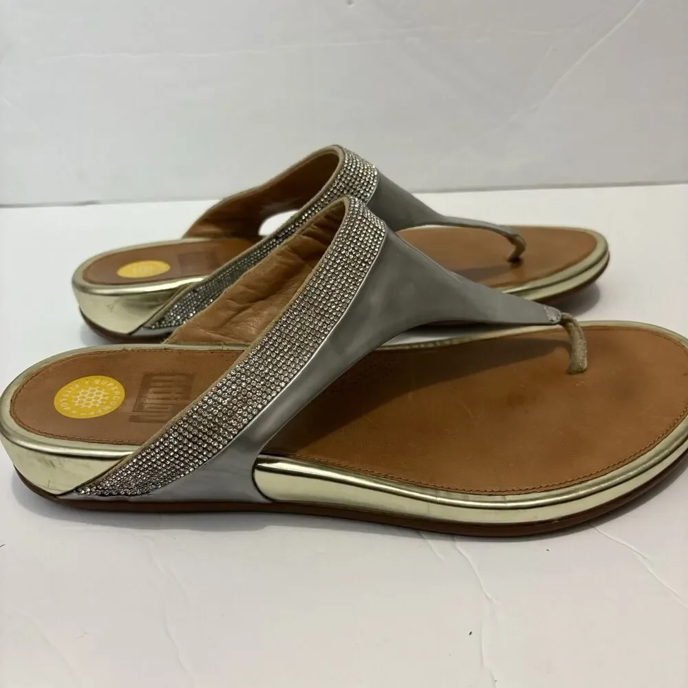 FitFlop Banda Micro-Crystal Sandals Silver Gold Wedge Women’s Size 11 Comfort